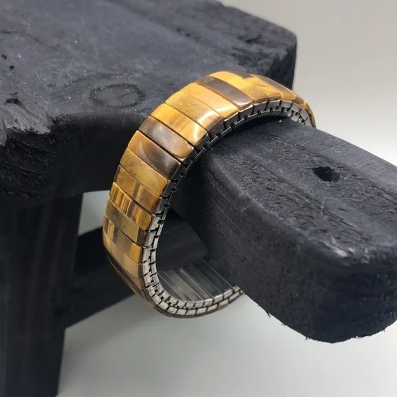 Vintage tiger's eye stone accordion stretch bracelet. - Picture 5 of 5